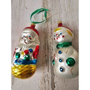 Vintage Columbia snowman Santa glass ornament presents Xmas tree set